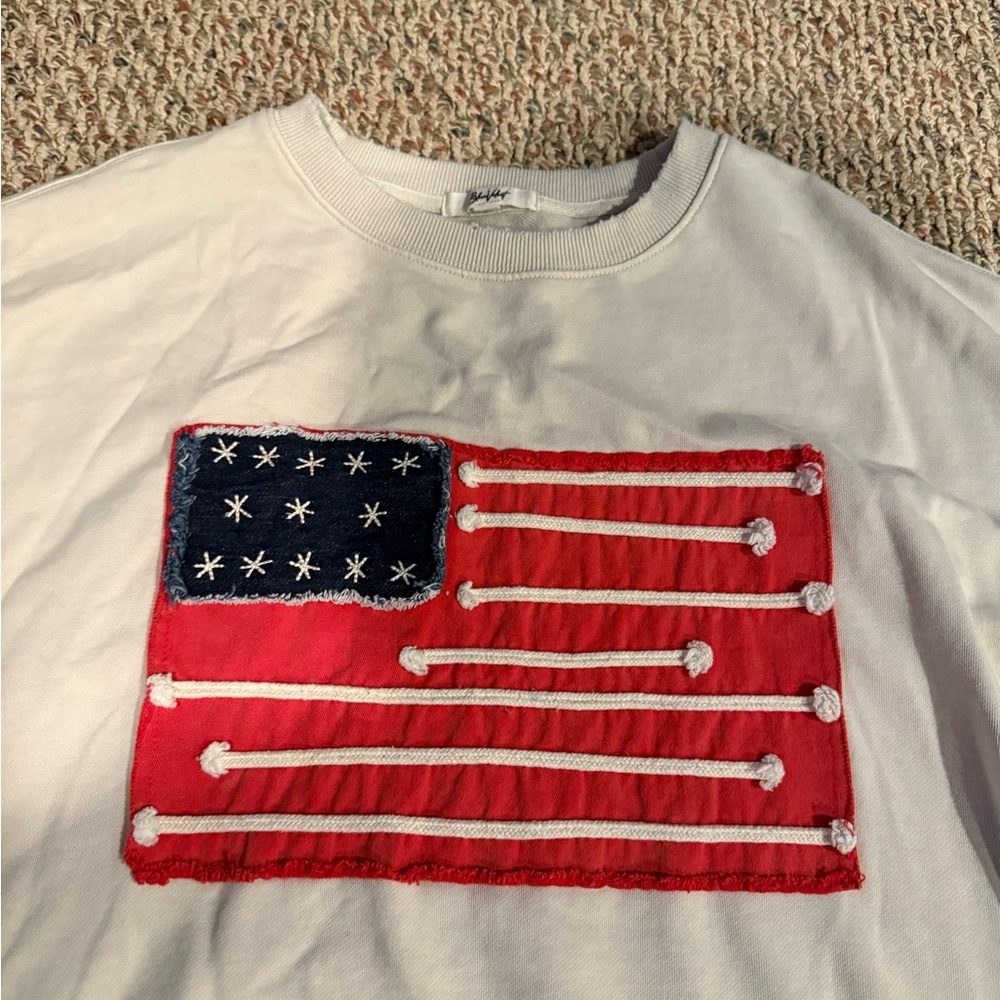 Blue Velvet American Flag Patchwork Crewneck Swea… - image 2